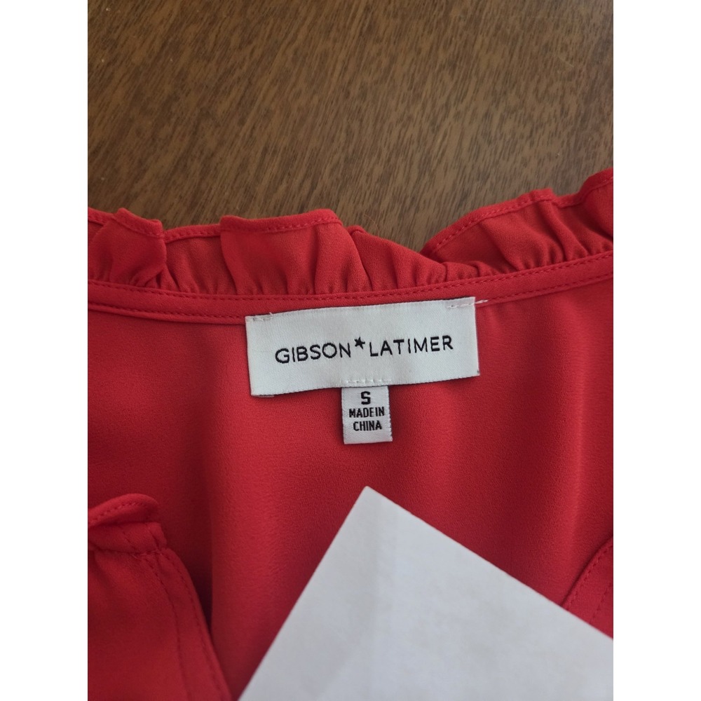 Gibson Latimer Blouse Women's Small Romantic Whichy Vamp Ruffled Tunic Red Xmas - Picture 9 of 11